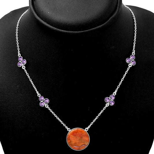 Natural Red Sponge Coral & Amethyst Necklace N-1004 SDN1395