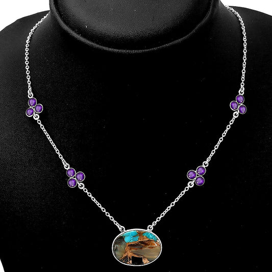 Shell In Black Blue Turquoise & Amethyst Necklace N-1004 SDN1402