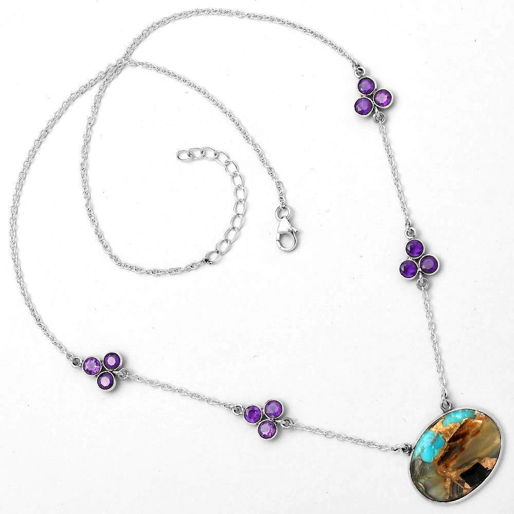 Shell In Black Blue Turquoise & Amethyst Necklace N-1004 SDN1402