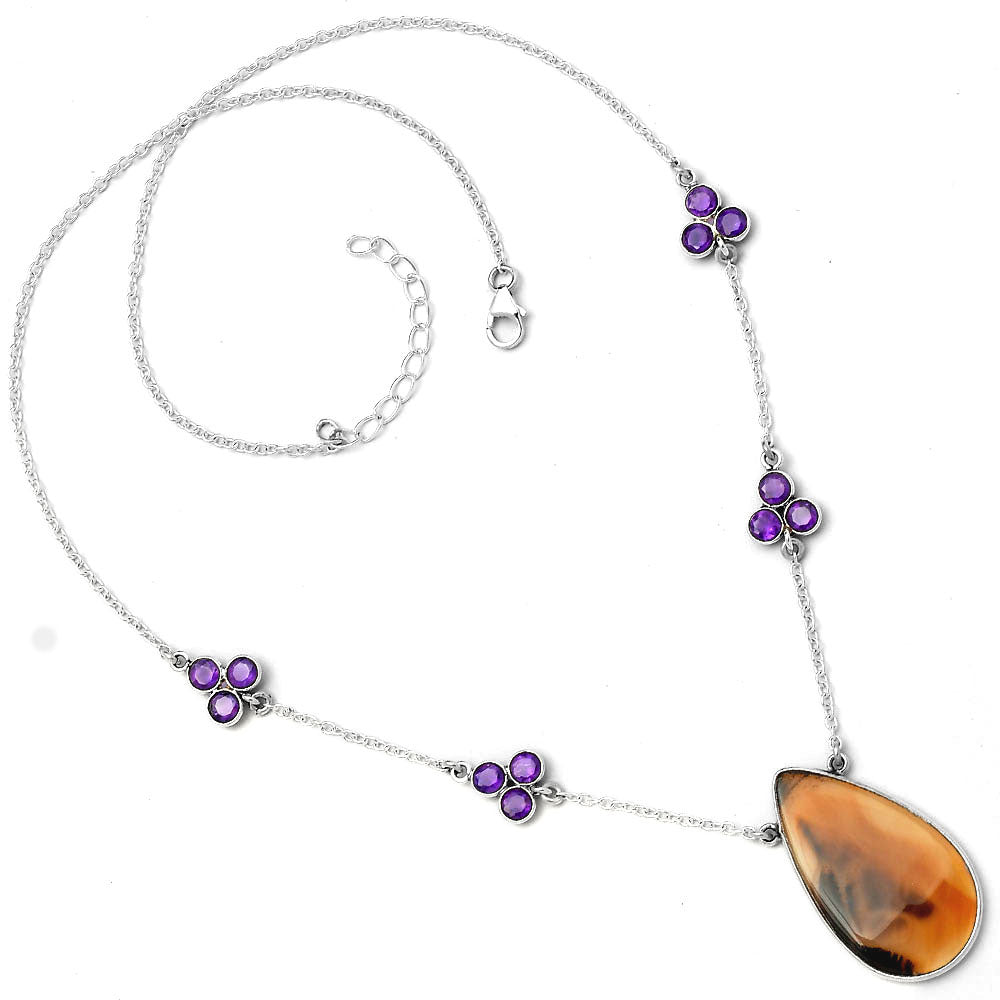 Natural Montana Agate USA & Amethyst Necklace N-1004 SDN1410