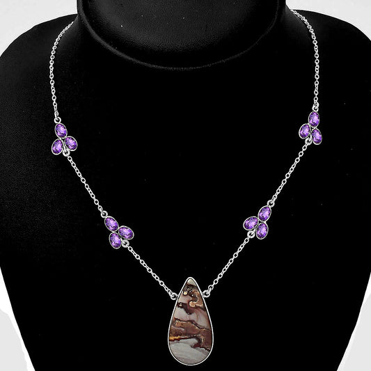 Natural Coffee Bean Jasper & Amethyst Necklace N-1004 SDN1415