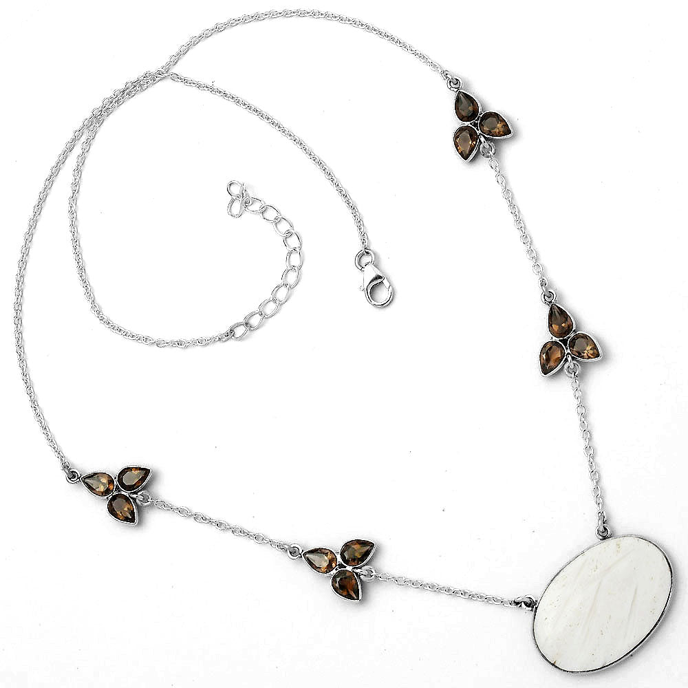 Natural White Scolecite & Smoky Quartz Necklace N-1004 SDN1425
