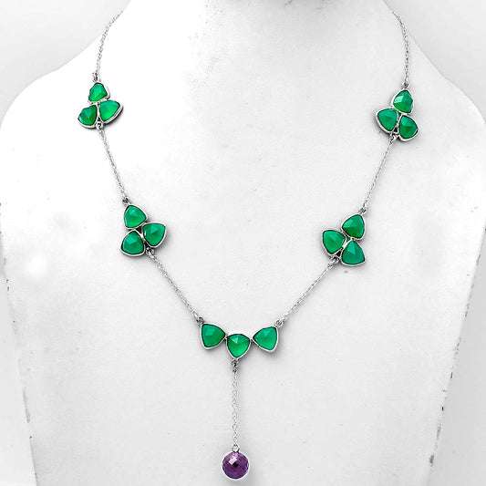 Faceted Amethyst Briolette Ball & Green Onyx Necklace N-1005 SDN1437