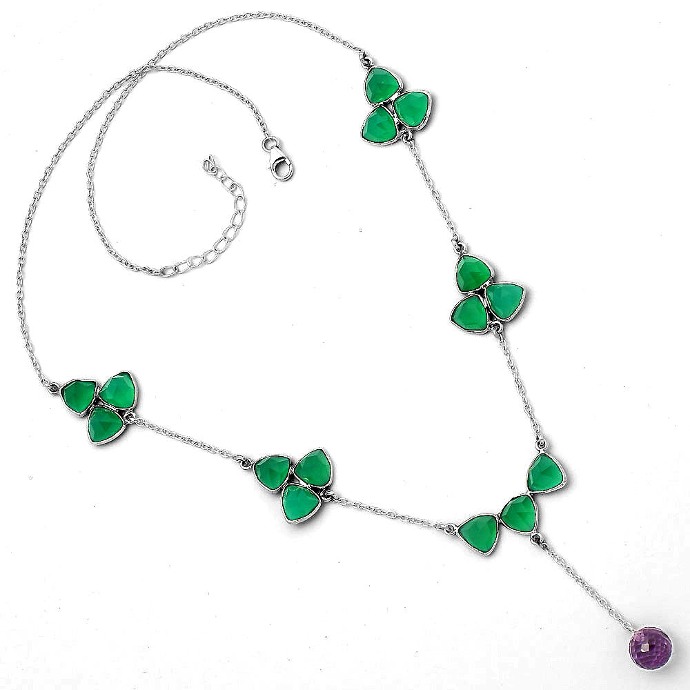 Faceted Amethyst Briolette Ball & Green Onyx Necklace N-1005 SDN1437