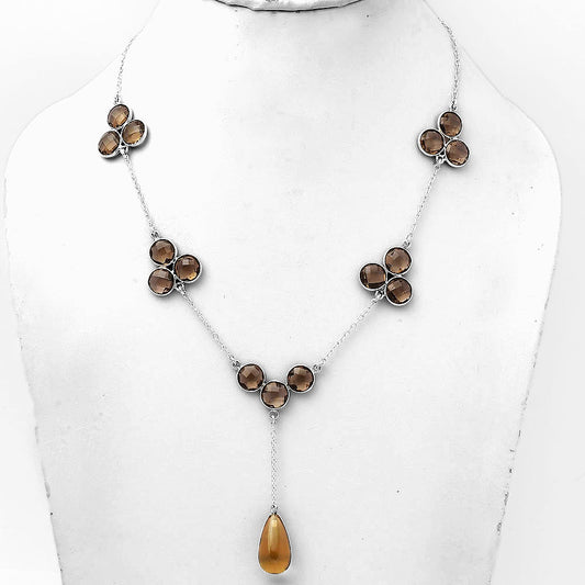 Citrine Briolette Drop & Smoky Quartz Necklace N-1005 SDN1440
