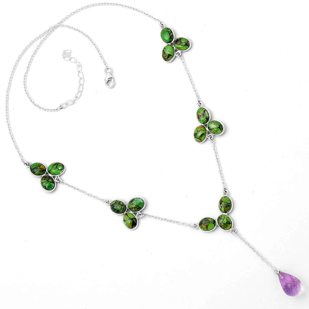 Faceted Amethyst Drop & Green Matrix Turquoise Necklace N-1005 SDN1447