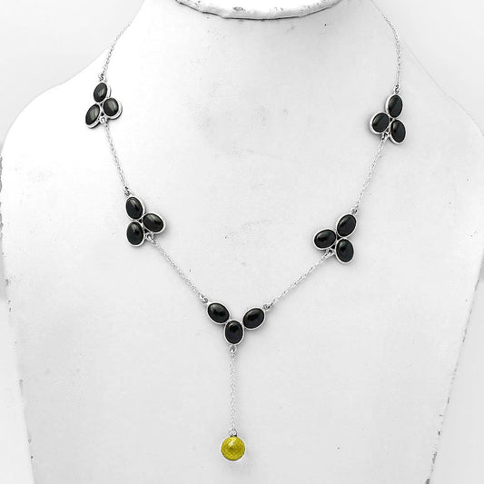 Faceted Lemon Quartz Briolette Ball & Black Onyx Necklace N-1005 SDN1450
