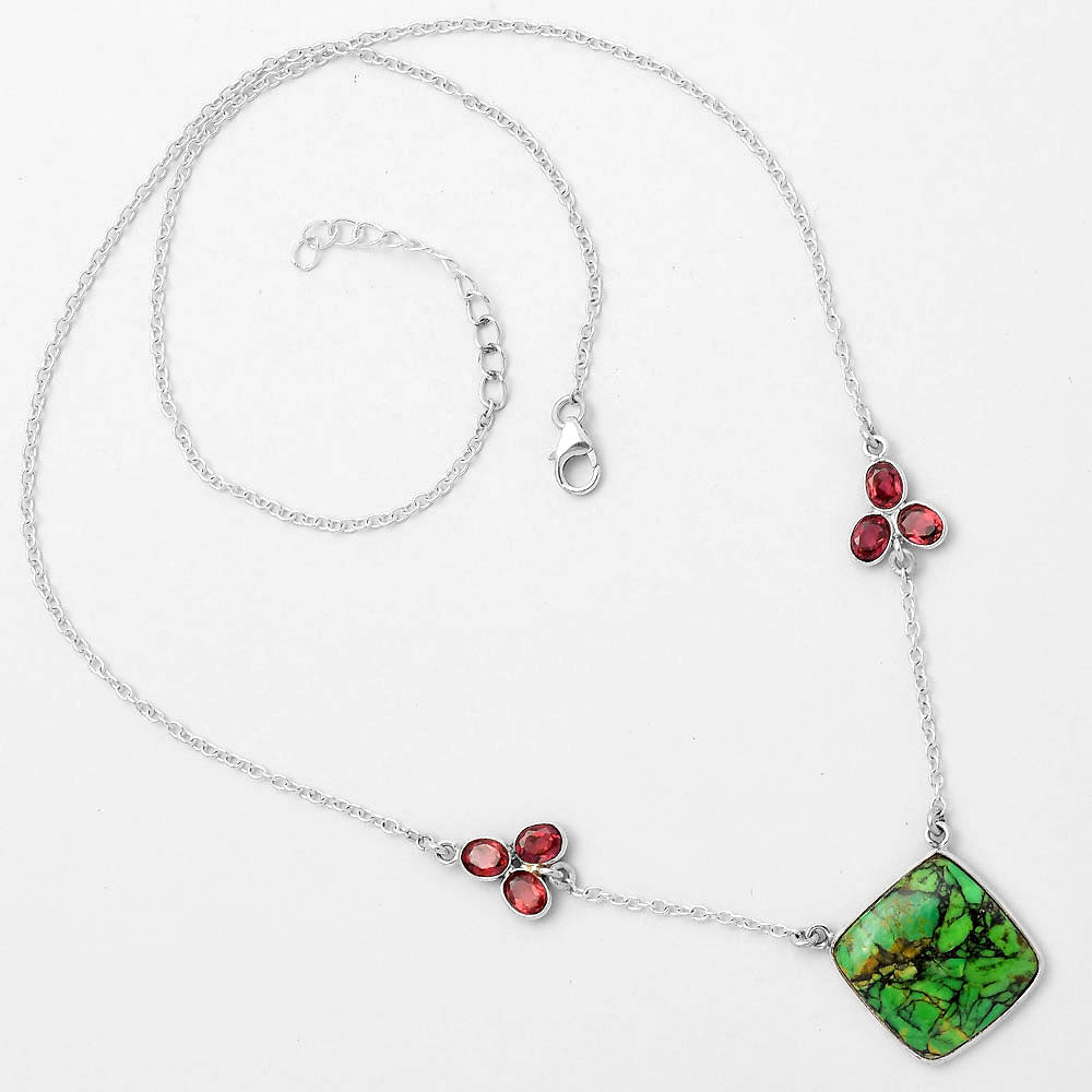 Green Matrix Turquoise & Garnet Necklace N-1002 SDN1472