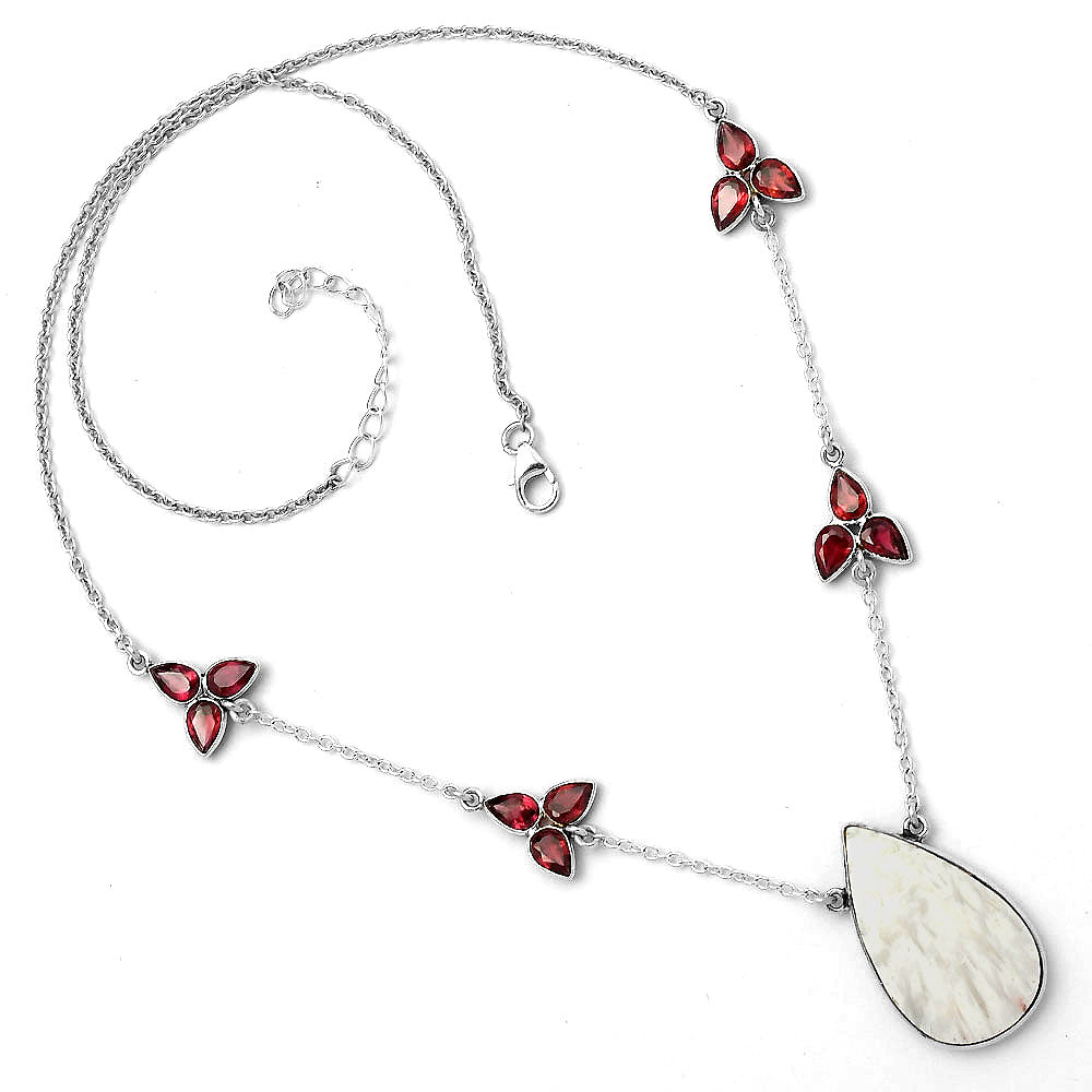 Natural White Scolecite & Garnet Necklace N-1004 SDN1481