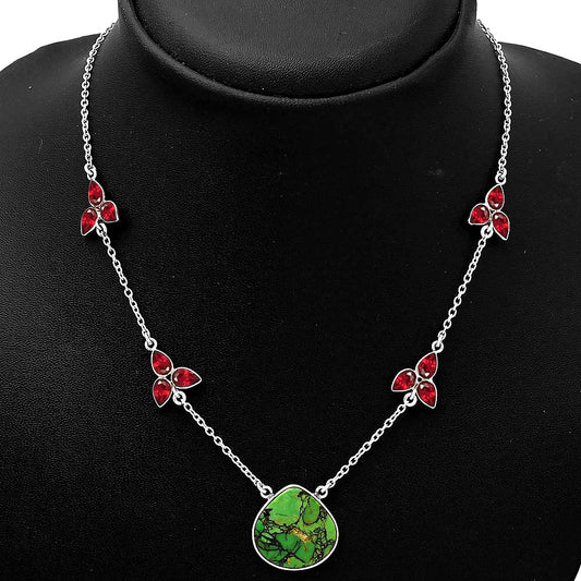 Green Matrix Turquoise & Garnet Necklace N-1004 SDN1553