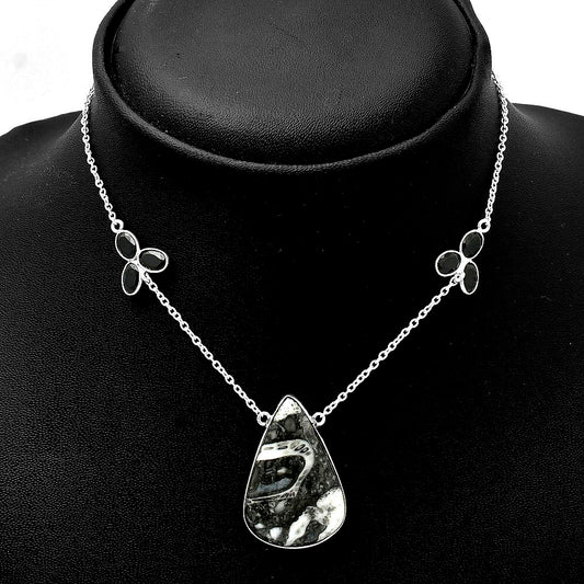 Mexican Cabbing Fossil & Black Onyx Necklace N-1002 SDN1639