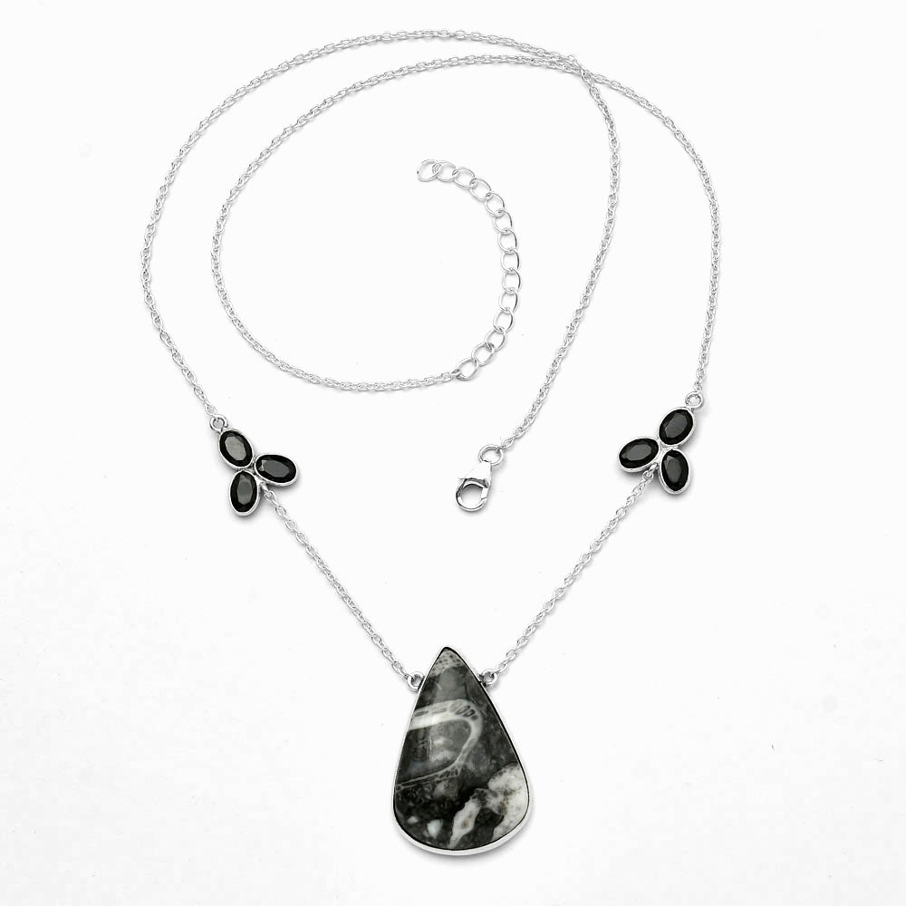 Mexican Cabbing Fossil & Black Onyx Necklace N-1002 SDN1639