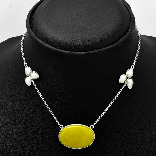 Natural Cloudy Prehnite & Pearl Necklace N-1002 SDN1660