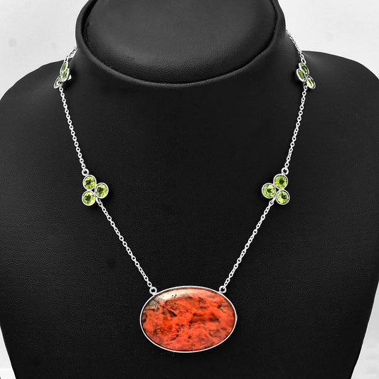 Watermelon Cherry Quartz & Peridot Necklace N-1004 SDN1673