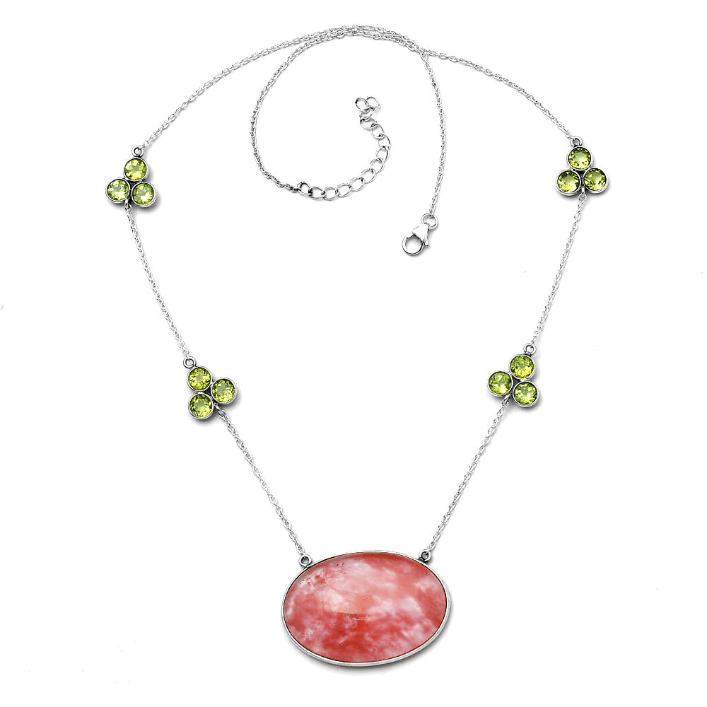 Watermelon Cherry Quartz & Peridot Necklace N-1004 SDN1673