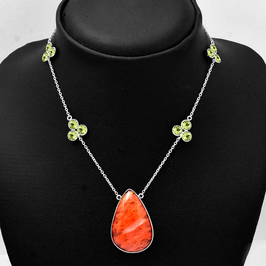 Watermelon Cherry Quartz & Peridot Necklace N-1004 SDN1674