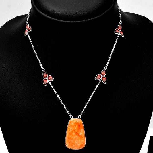 Natural Orange Aventurine & Garnet Necklace N-1004 SDN1697