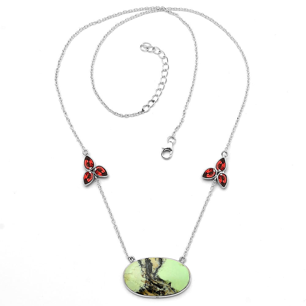 Natural Lemon Chrysoprase & Garnet Necklace N-1002 SDN1699
