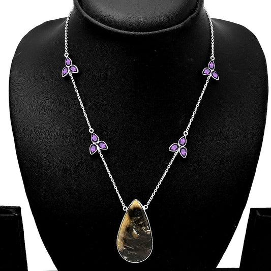 Natural Bat Cave Jasper & Amethyst Necklace N-1004 SDN1756