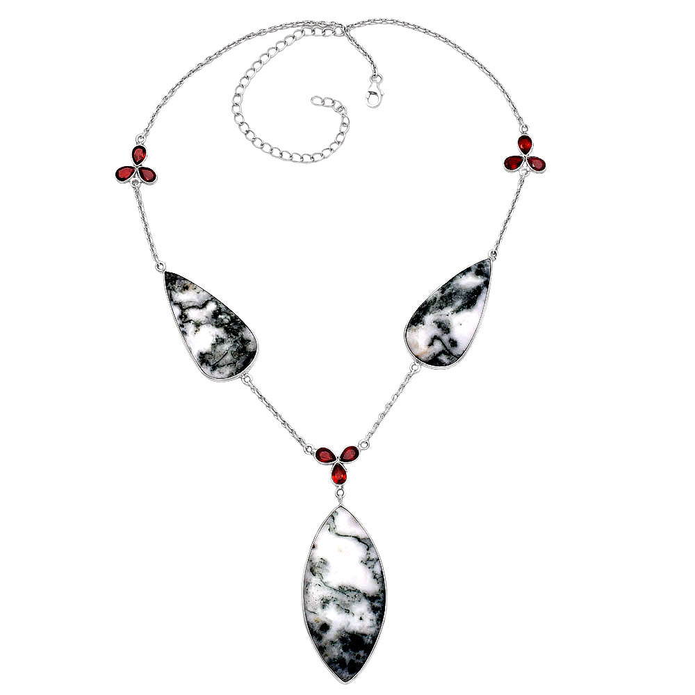 Natural Tree Weed Moss Agate & Garnet Necklace N-1021 SDN1773