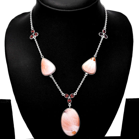 Natural Orange Scolecite & Garnet Necklace N-1021 SDN1782