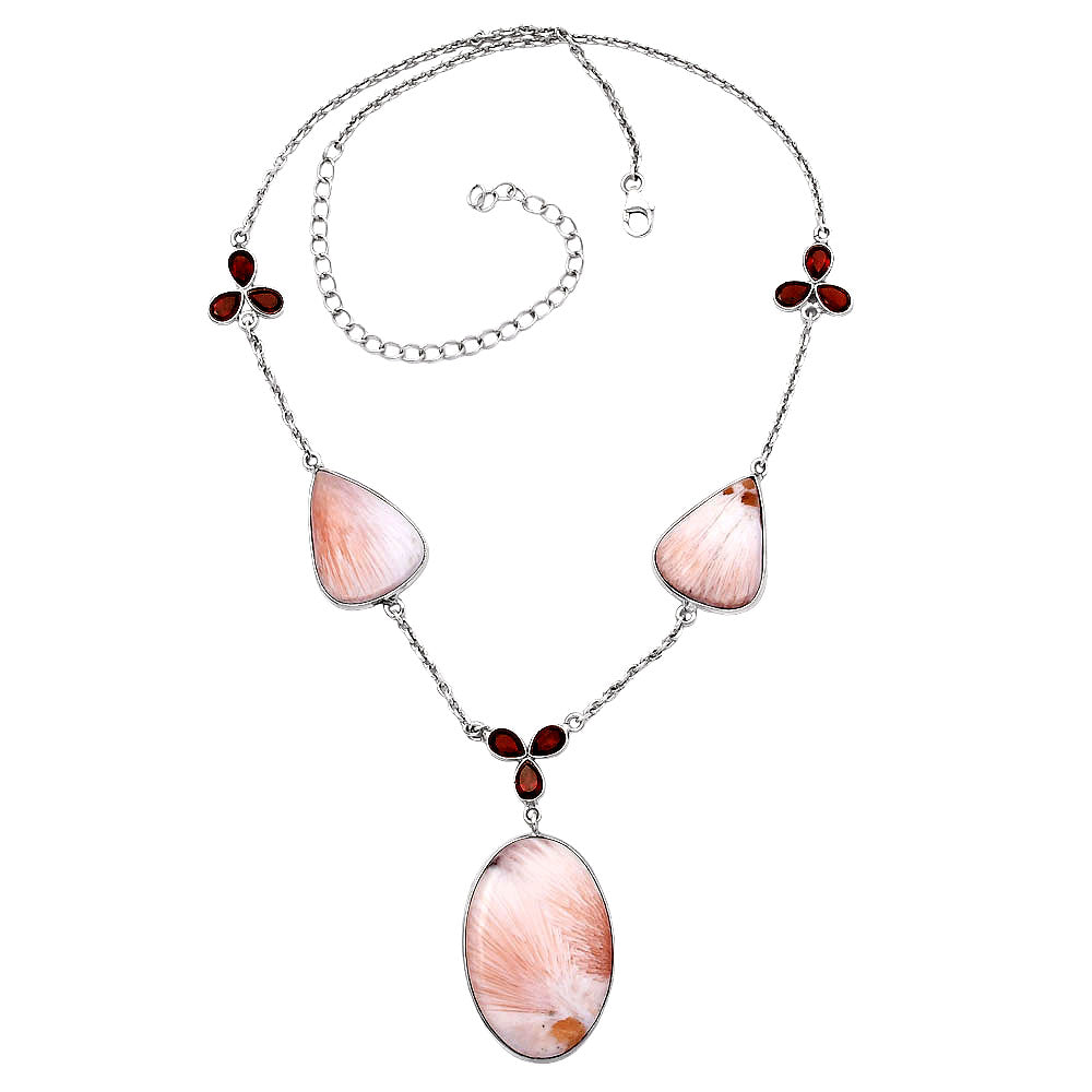 Natural Orange Scolecite & Garnet Necklace N-1021 SDN1782