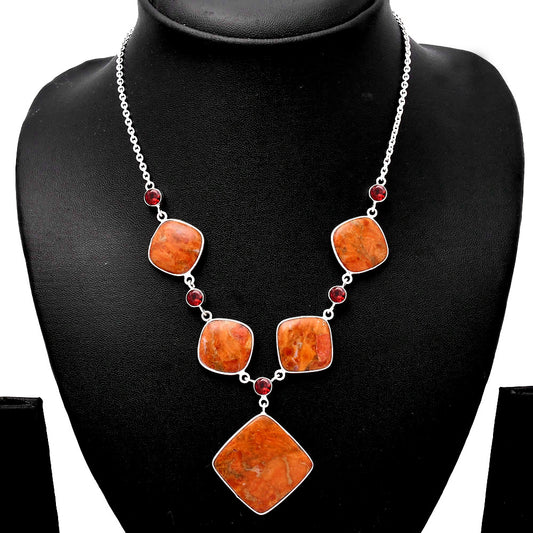 Natural Red Sponge Coral & Garnet Necklace N-1022 SDN1798