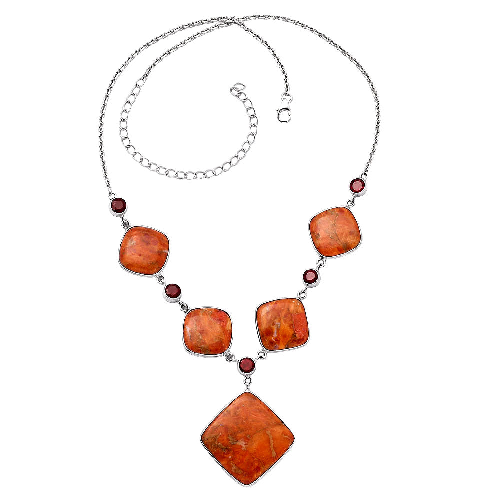 Natural Red Sponge Coral & Garnet Necklace N-1022 SDN1798