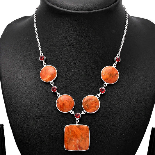 Natural Red Sponge Coral & Garnet Necklace N-1022 SDN1799