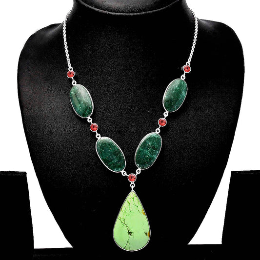 Lemon Chrysoprase, Green Aventurine & Garnet Necklace N-1022 SDN1804