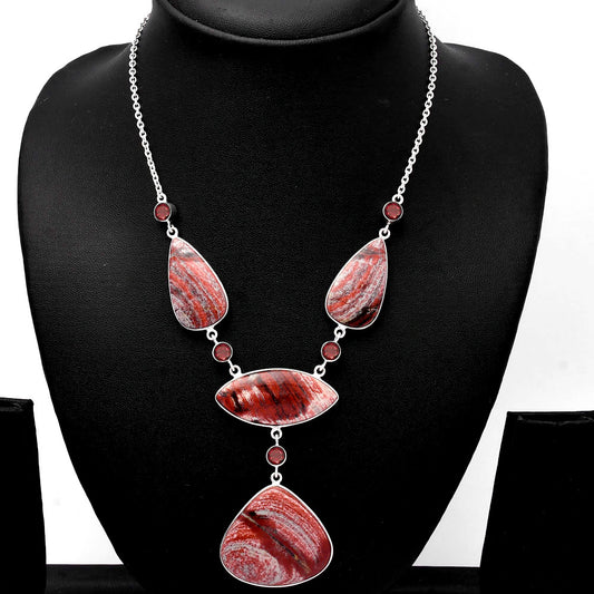Natural Snake Skin Jasper & Garnet Necklace N-1023 SDN1824