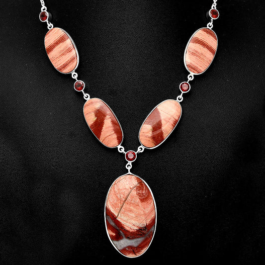 Natural Snake Skin Jasper & Garnet Necklace N-1022 SDN1845