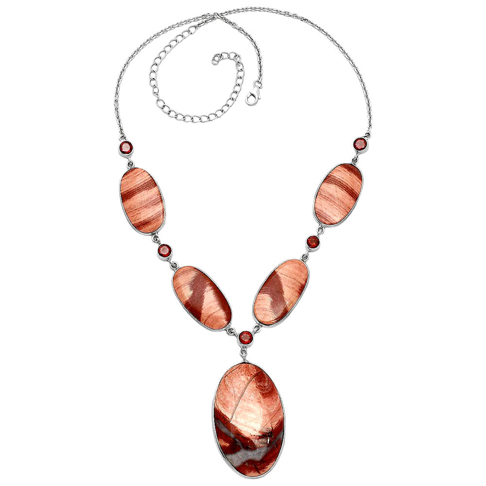 Natural Snake Skin Jasper & Garnet Necklace N-1022 SDN1845