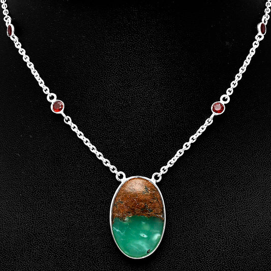 Natural Boulder Chrysoprase & Garnet Necklace N-1012 SDN1903