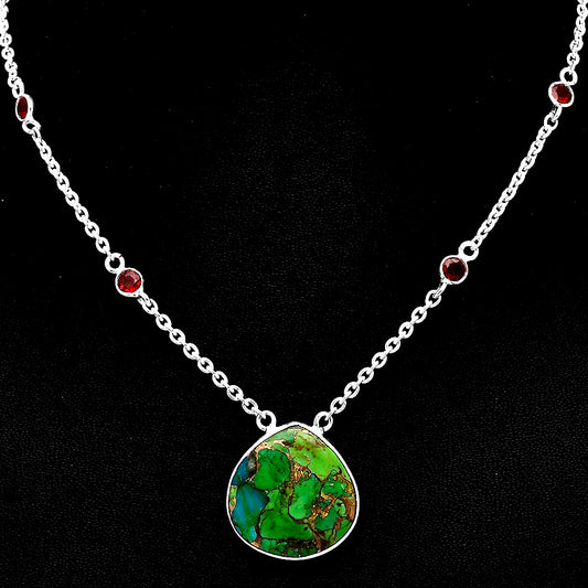 Blue Turquoise In Green Mohave - USA & Garnet Necklace N-1012 SDN1914