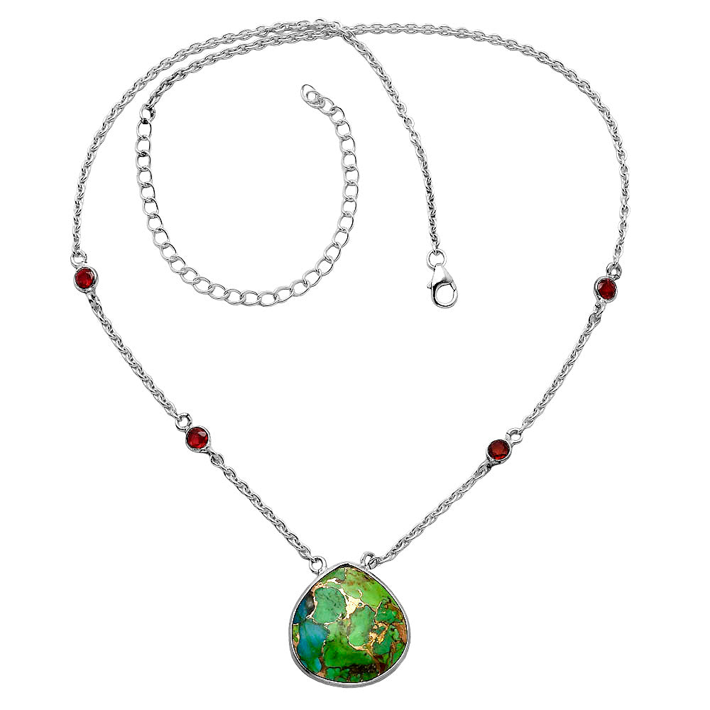 Blue Turquoise In Green Mohave - USA & Garnet Necklace N-1012 SDN1914