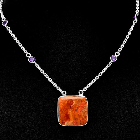 Natural Red Sponge Coral & Amethyst Necklace N-1012 SDN1938
