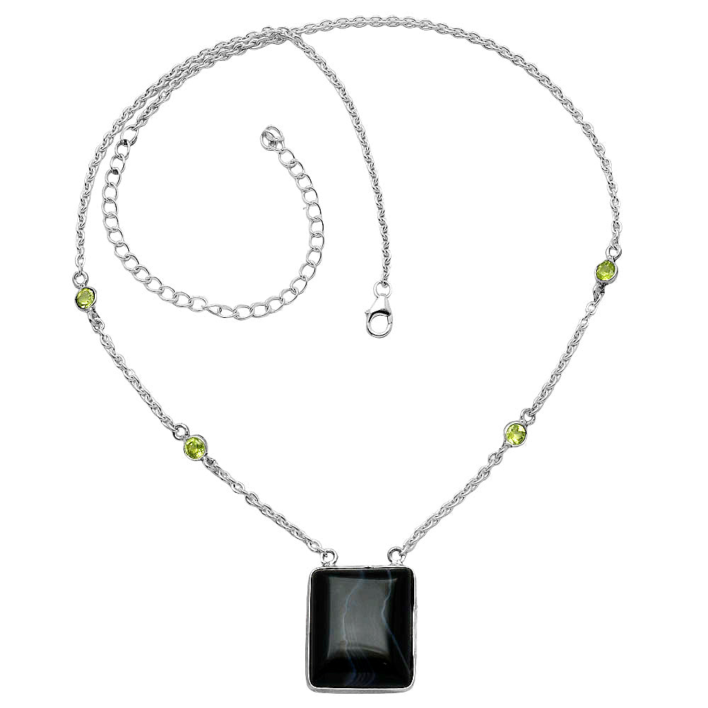 Black Botswana Agate & Peridot Necklace N-1012 SDN1947