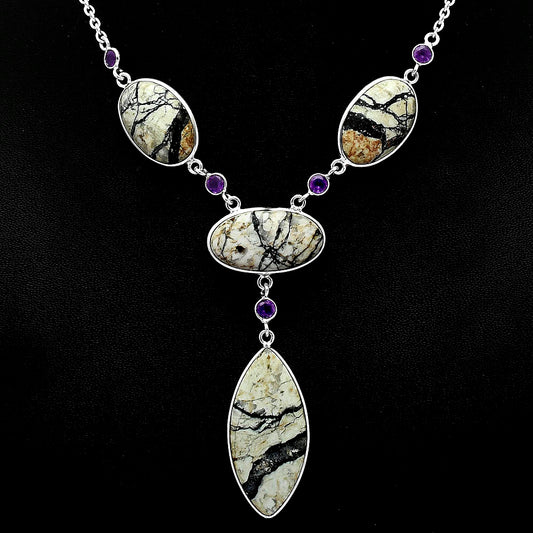 Authentic White Buffalo Turquoise Nevada & Amethyst Necklace N-1023 SDN1964