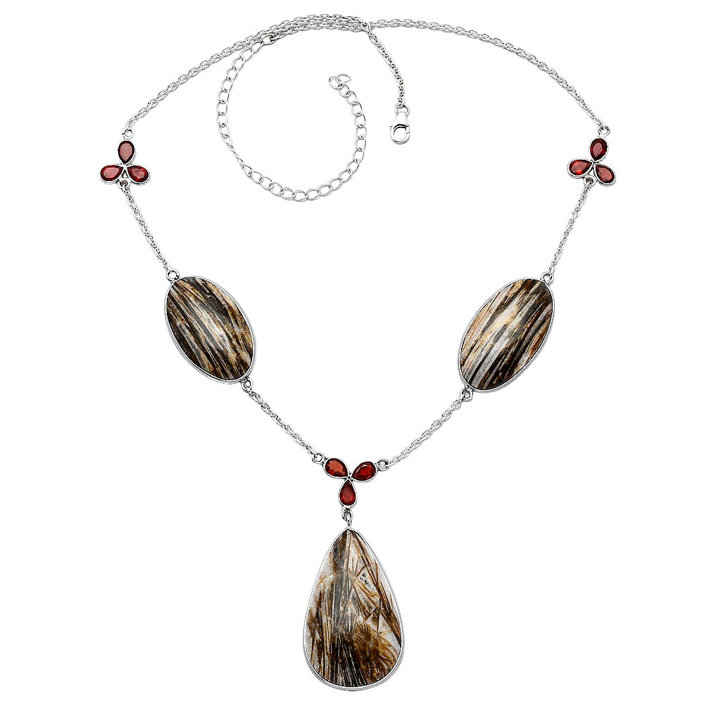 Natural Stick Agate & Garnet Necklace N-1021 SDN1990