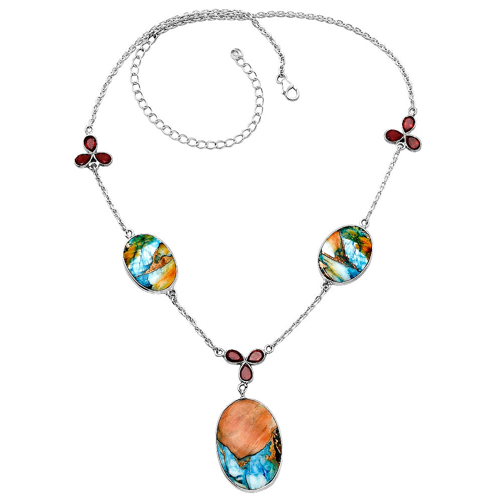 Spiny Oyster Turquoise & Garnet Necklace N-1021 SDN1998