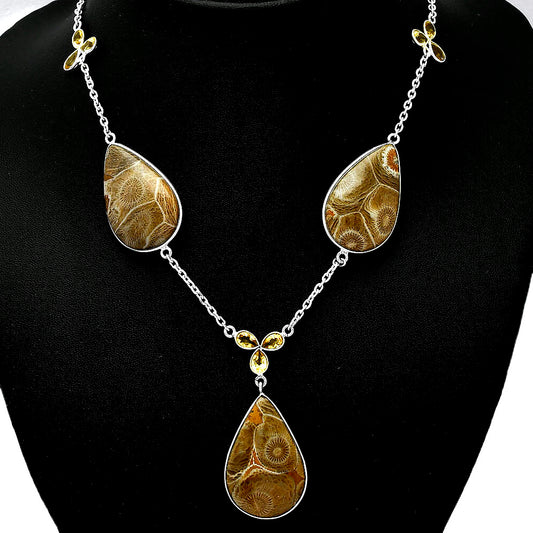 Flower Fossil Coral & Citrine Necklace N-1021 SDN2002