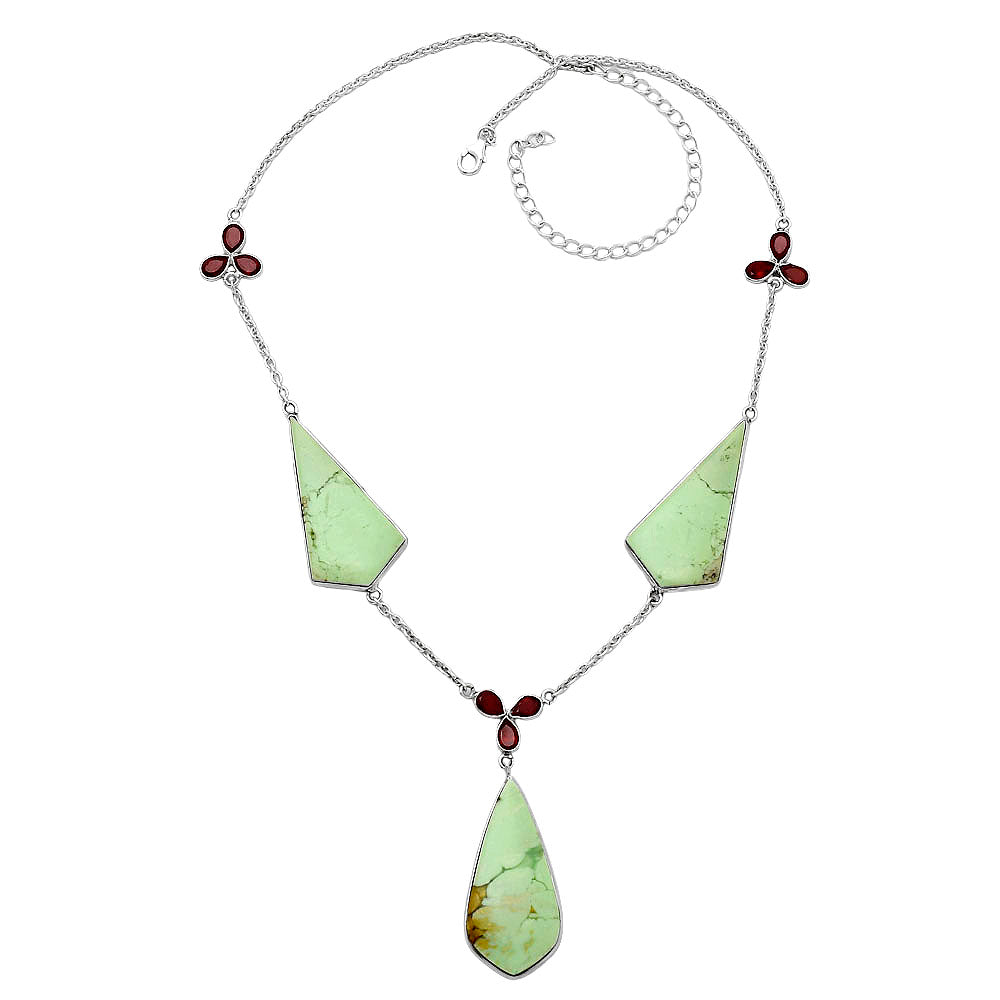 Natural Lemon Chrysoprase & Garnet Necklace N-1021 SDN2004