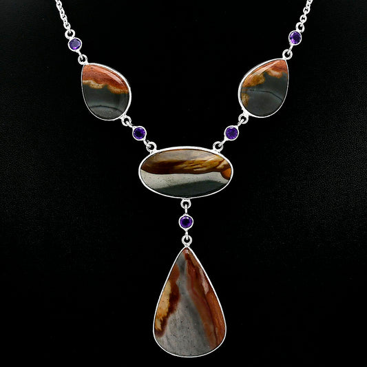 Natural Polygram Jasper & Amethyst Necklace N-1023 SDN2030