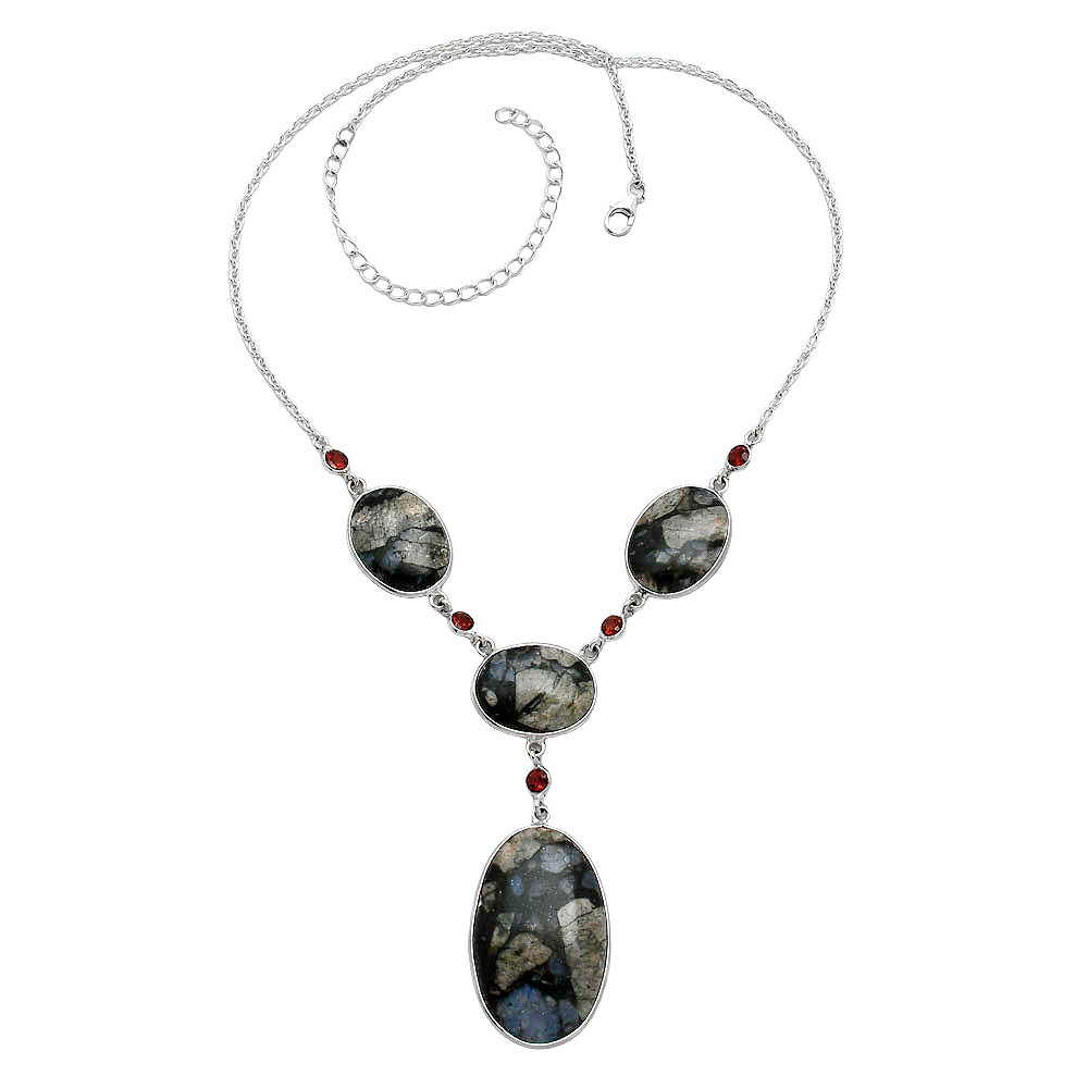 Llanite Blue Opal Crystal Sphere & Garnet Necklace N-1023 SDN2032