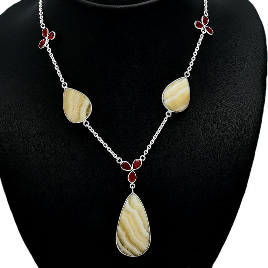 Natural Yellow Aragonite & Garnet Necklace N-1021 SDN2052