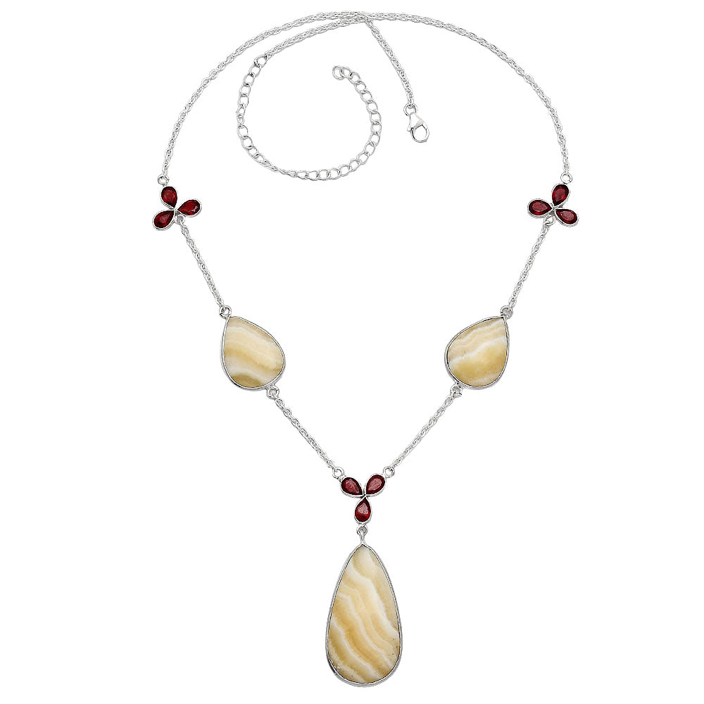 Natural Yellow Aragonite & Garnet Necklace N-1021 SDN2052