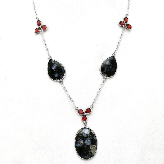 Llanite Blue Opal Crystal Sphere & Garnet Necklace N-1021 SDN2056