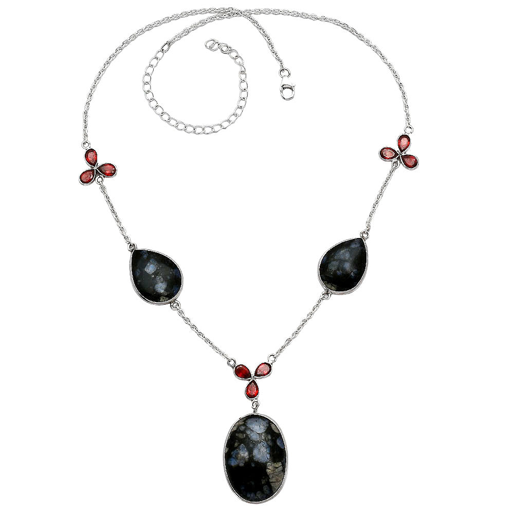 Llanite Blue Opal Crystal Sphere & Garnet Necklace N-1021 SDN2056