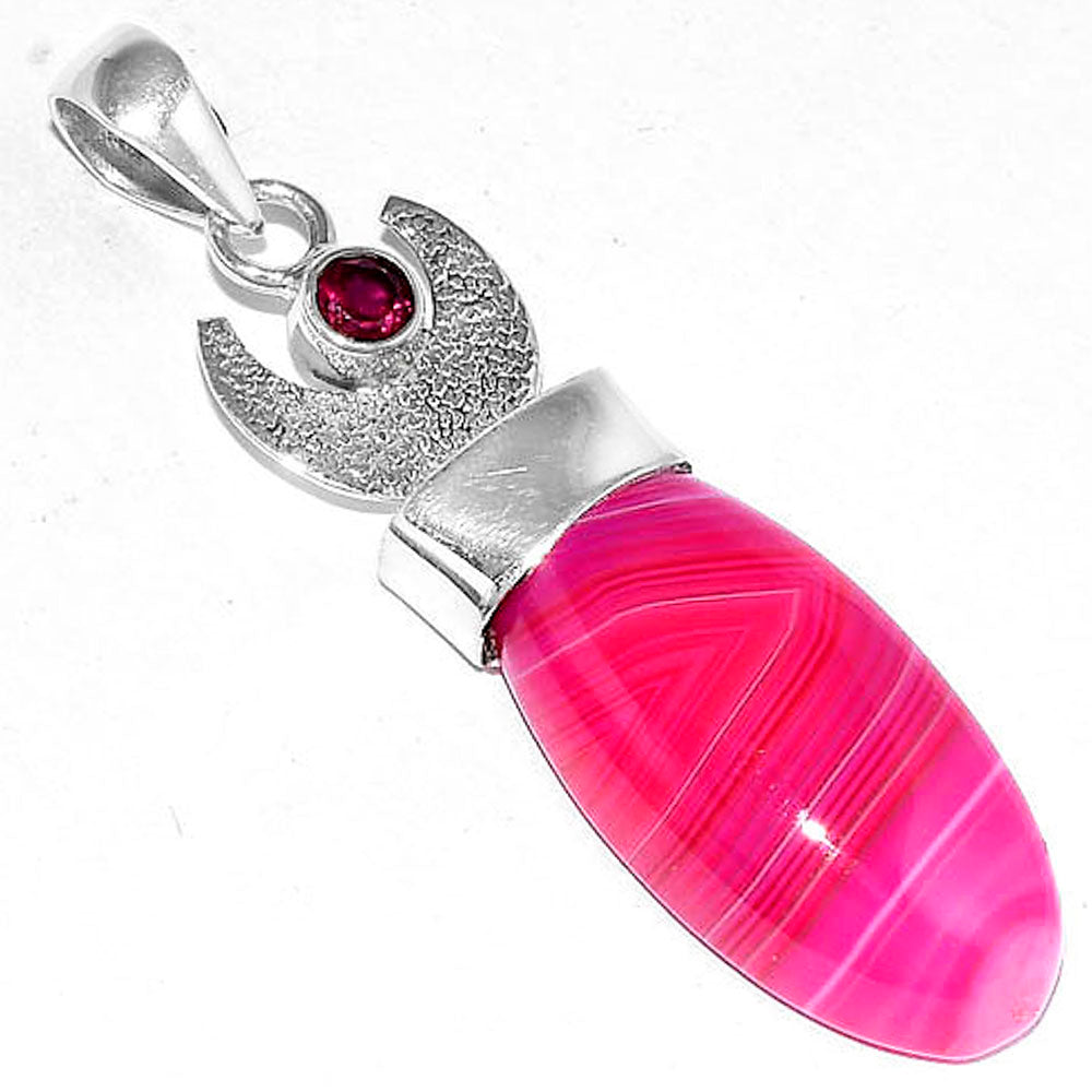 Crescent Moon - Pink Botswana Agate & Garnet Pendant P-1453 SDP103255